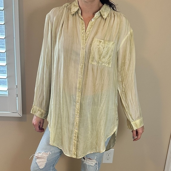 Pilcro Anthropologie liquid stone wash yellow green button down boho size S NWT - Picture 3 of 11
